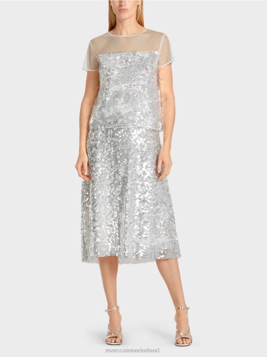 kleding gebroken wit 464J1390 elegante top met pailletten Marc Cain