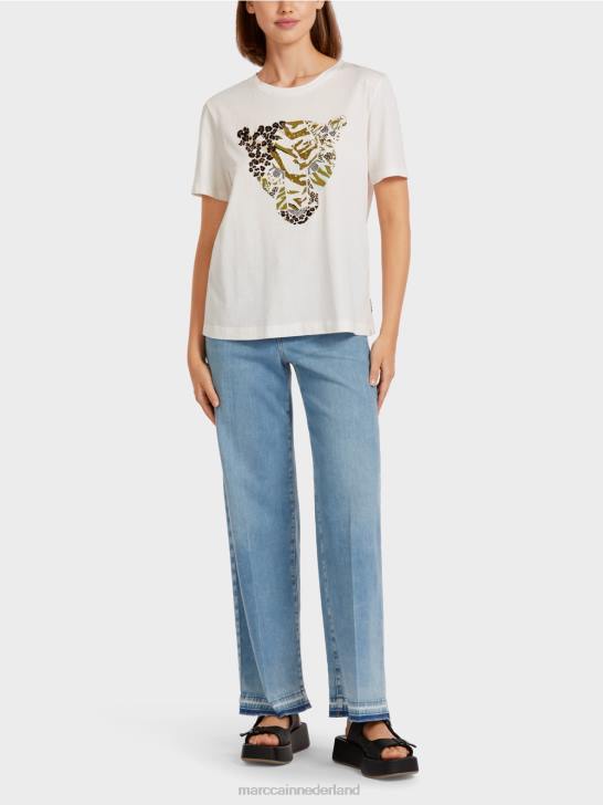 kleding gebroken wit 464J1425 t-shirt met luipaardkopmotief Marc Cain
