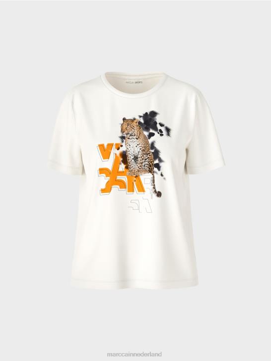 kleding gebroken wit 464J1431 t-shirt met luipaard- en letterprint Marc Cain