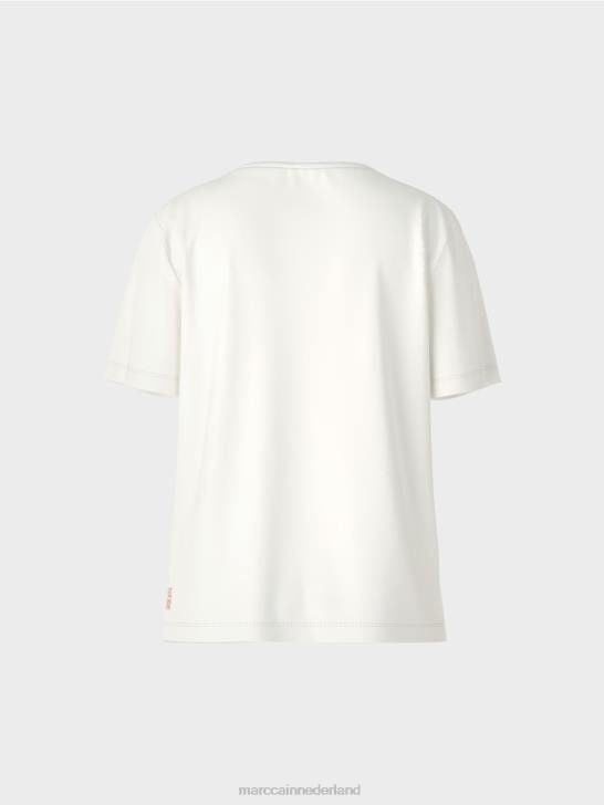 kleding gebroken wit 464J1431 t-shirt met luipaard- en letterprint Marc Cain