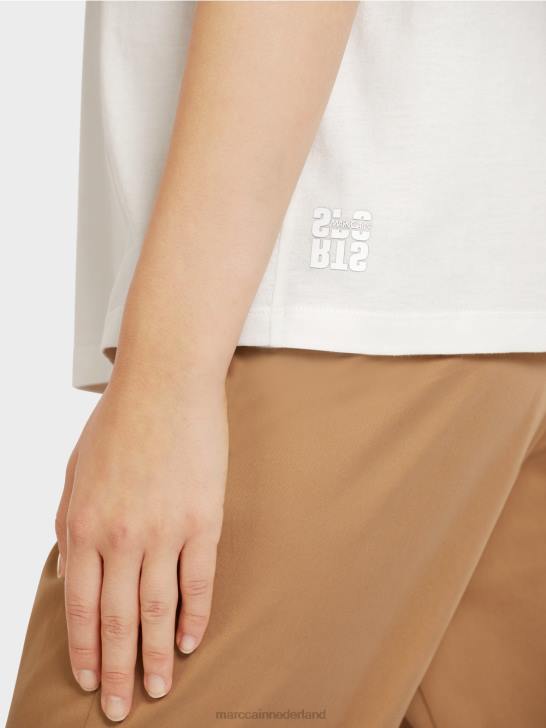 kleding gebroken wit 464J1436 t-shirt met luipaard- en letterprint Marc Cain