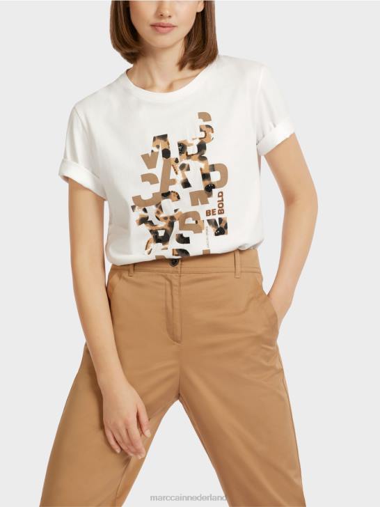 kleding gebroken wit 464J1436 t-shirt met luipaard- en letterprint Marc Cain