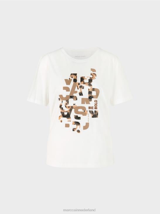 kleding gebroken wit 464J1436 t-shirt met luipaard- en letterprint Marc Cain