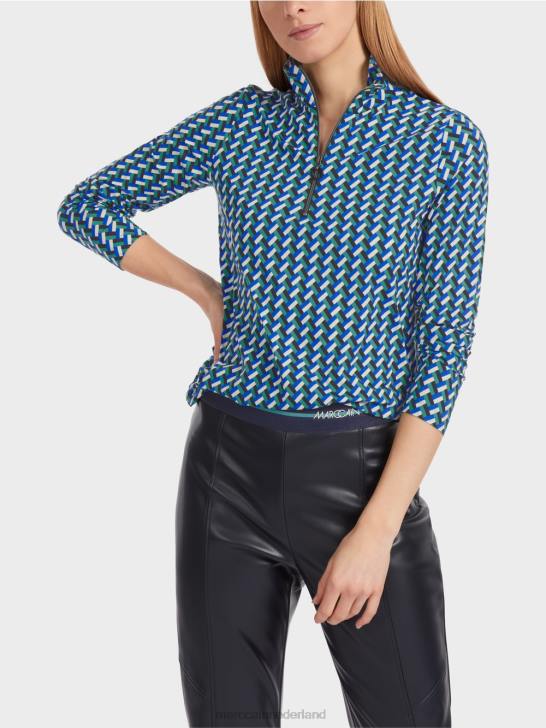 kleding glazuur 464J1231 T-shirt met patroon en opstaande kraag Marc Cain