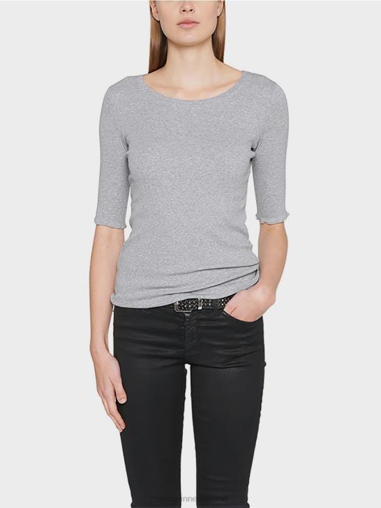 kleding grijs 464J1488 overhemd met ronde kraag en korte mouwen Marc Cain