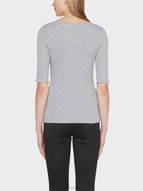 kleding grijs 464J1488 overhemd met ronde kraag en korte mouwen Marc Cain