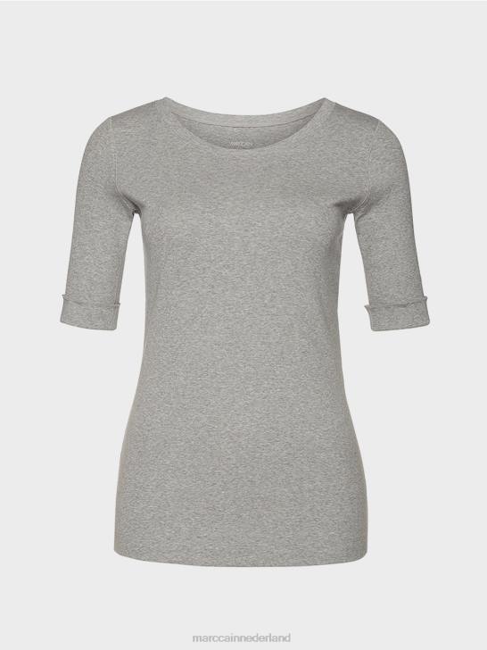kleding grijs 464J1488 overhemd met ronde kraag en korte mouwen Marc Cain