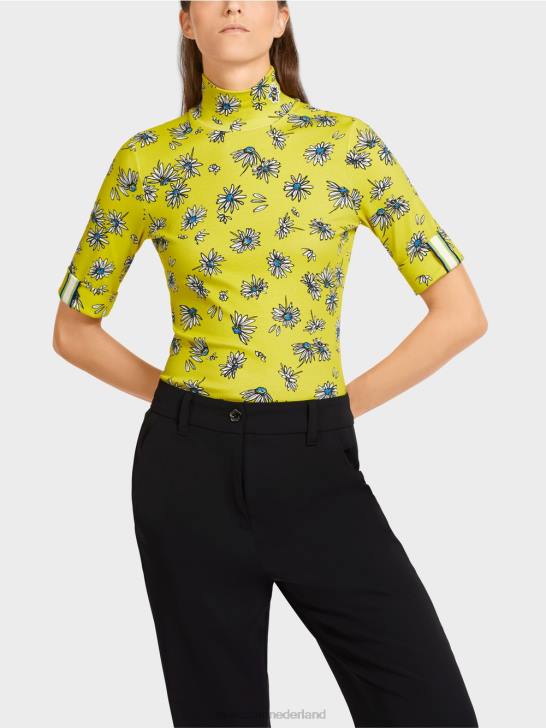 kleding groene zwavel 464J1441 top met opstaande kraag en madeliefjespatroon Marc Cain