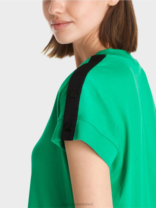 kleding helder basilicumblad 464J1358 T-shirt met knoopsluiting op de schouder Marc Cain