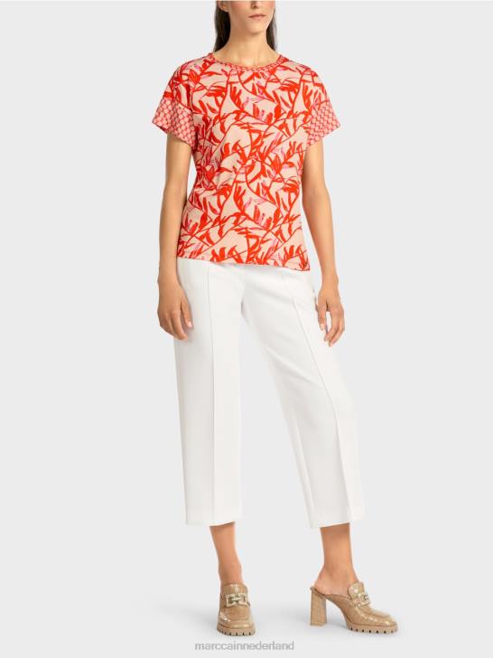 kleding helder bruin 464J1423 t-shirt met patroonmix Marc Cain