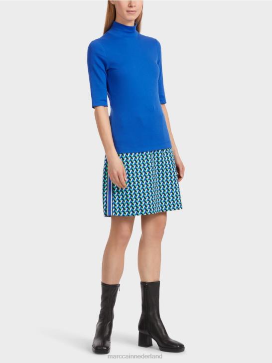 kleding helder koningsblauw 464J1232 overhemd met opstaande kraag en -mouwen Marc Cain