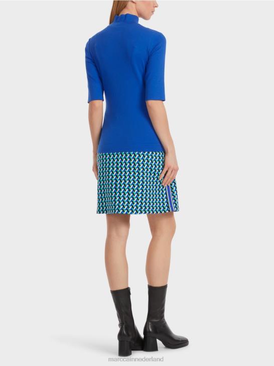 kleding helder koningsblauw 464J1232 overhemd met opstaande kraag en -mouwen Marc Cain