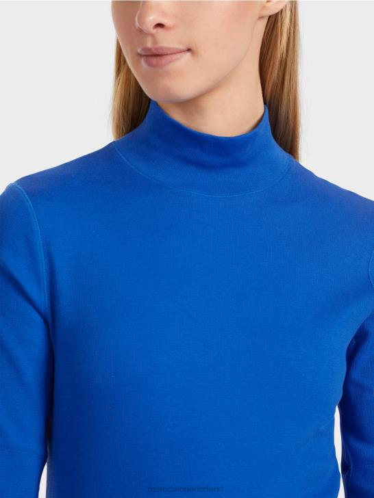 kleding helder koningsblauw 464J1232 overhemd met opstaande kraag en -mouwen Marc Cain