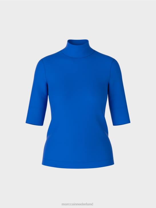 kleding helder koningsblauw 464J1232 overhemd met opstaande kraag en -mouwen Marc Cain