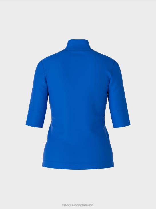 kleding helder koningsblauw 464J1232 overhemd met opstaande kraag en -mouwen Marc Cain