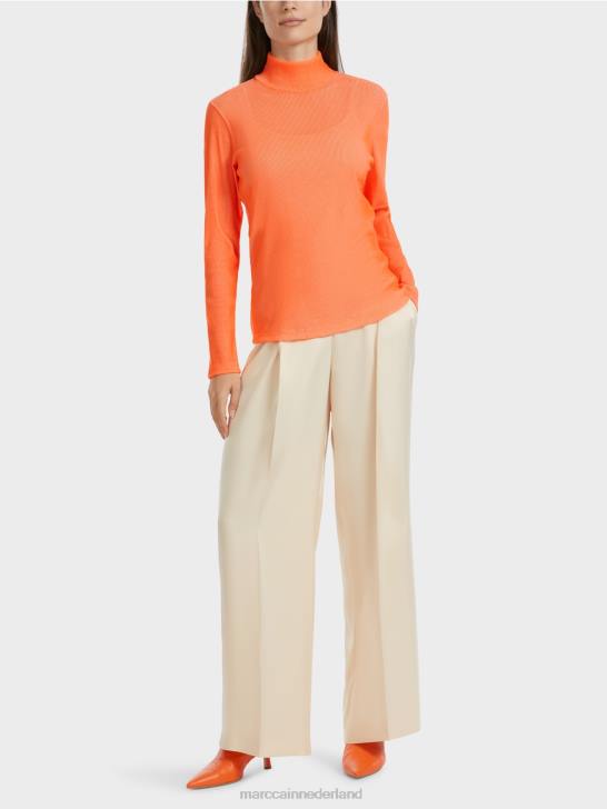 kleding helder koraal 464J1279 T-shirt met geribbeld ontwerp Marc Cain