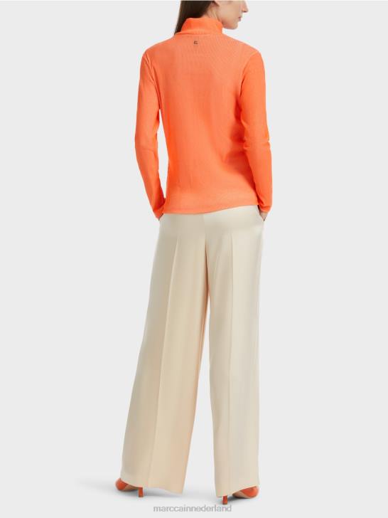 kleding helder koraal 464J1279 T-shirt met geribbeld ontwerp Marc Cain