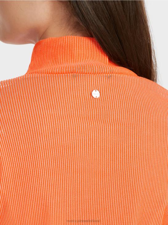 kleding helder koraal 464J1279 T-shirt met geribbeld ontwerp Marc Cain