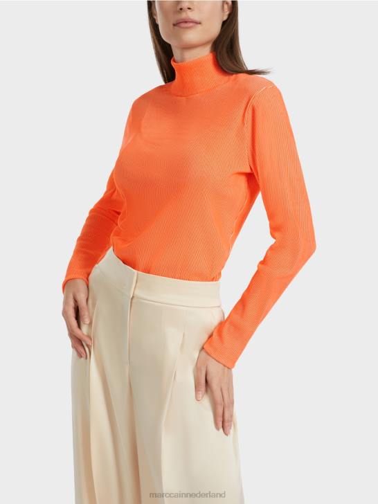 kleding helder koraal 464J1279 T-shirt met geribbeld ontwerp Marc Cain