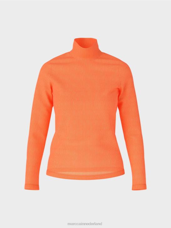 kleding helder koraal 464J1279 T-shirt met geribbeld ontwerp Marc Cain