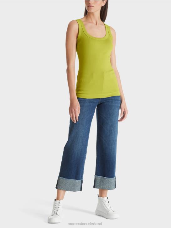kleding helder olijfgroen 464J1352 fijngeribde tanktop Marc Cain