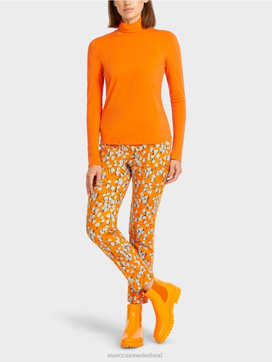 kleding helder oranje 464J1456 effen topje met lange mouwen Marc Cain