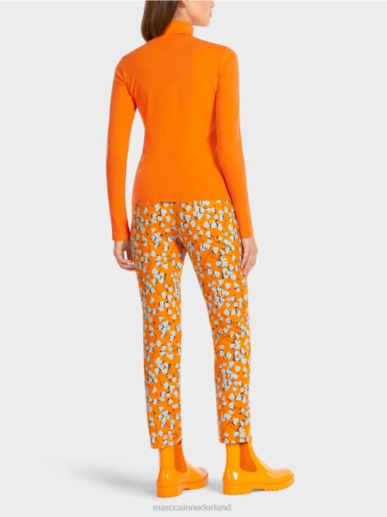 kleding helder oranje 464J1456 effen topje met lange mouwen Marc Cain