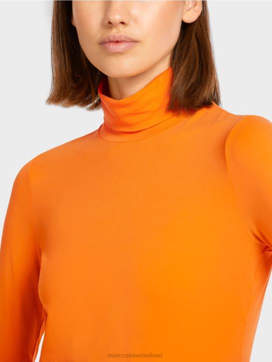 kleding helder oranje 464J1456 effen topje met lange mouwen Marc Cain
