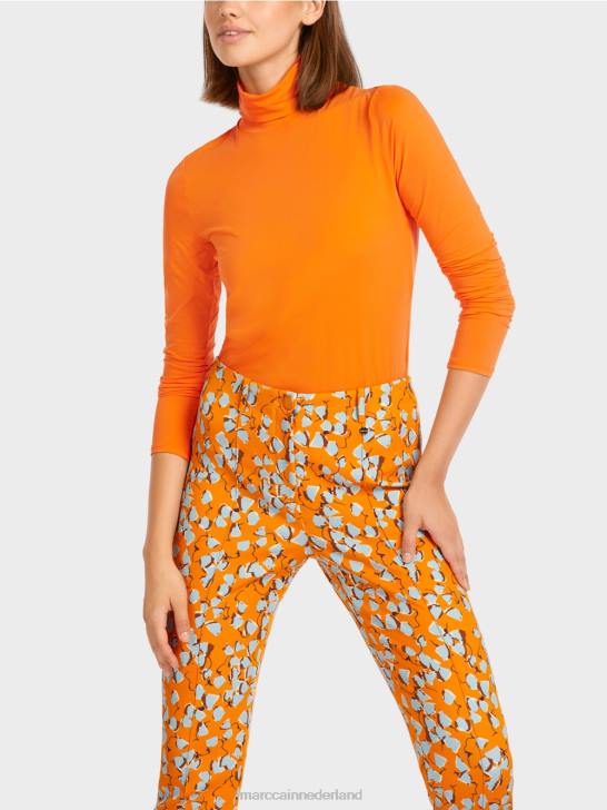 kleding helder oranje 464J1456 effen topje met lange mouwen Marc Cain