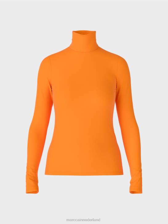 kleding helder oranje 464J1456 effen topje met lange mouwen Marc Cain
