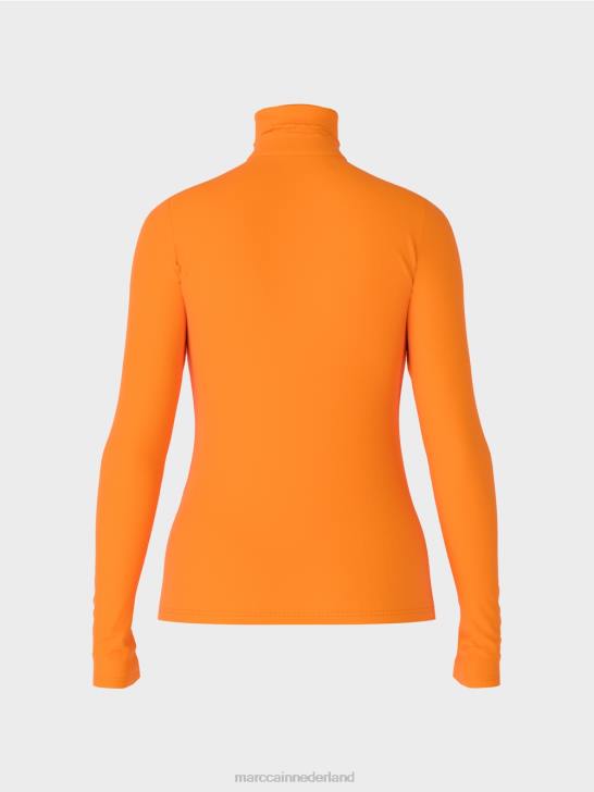 kleding helder oranje 464J1456 effen topje met lange mouwen Marc Cain
