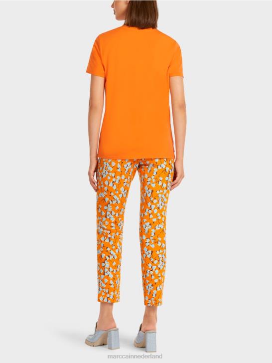 kleding helder oranje 464J1457 T-shirt met versierde borstzak Marc Cain