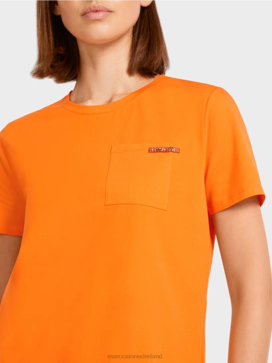 kleding helder oranje 464J1457 T-shirt met versierde borstzak Marc Cain