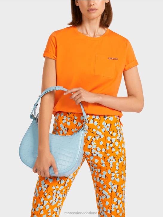 kleding helder oranje 464J1457 T-shirt met versierde borstzak Marc Cain