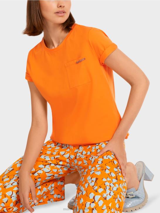 kleding helder oranje 464J1457 T-shirt met versierde borstzak Marc Cain