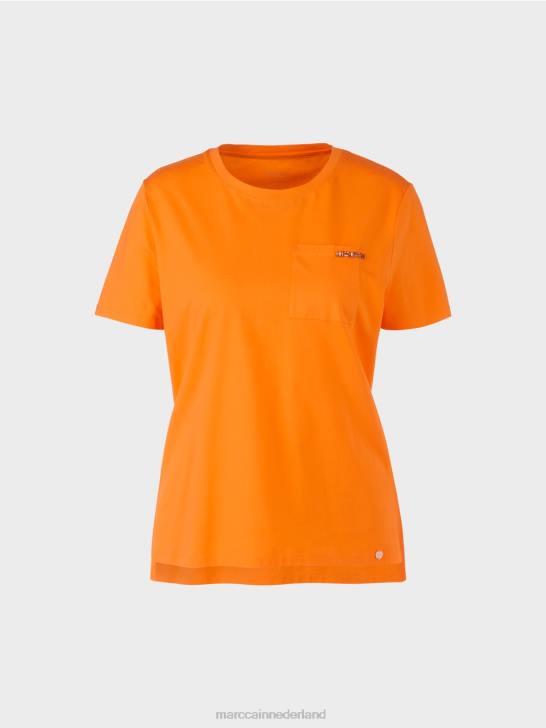 kleding helder oranje 464J1457 T-shirt met versierde borstzak Marc Cain
