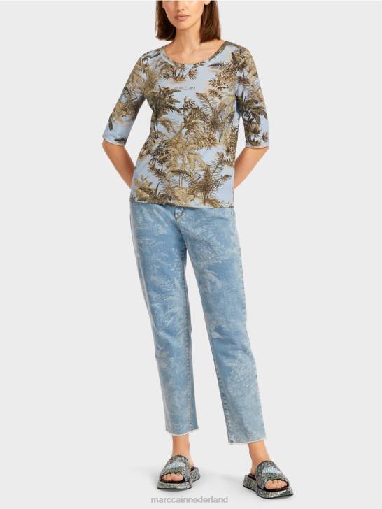 kleding licht poederblauw 464J1412 T-shirt met print in fijn geribd design Marc Cain