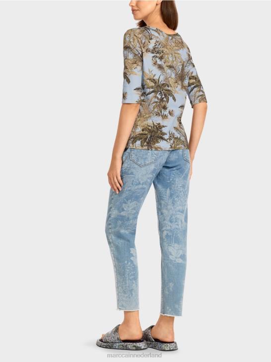 kleding licht poederblauw 464J1412 T-shirt met print in fijn geribd design Marc Cain