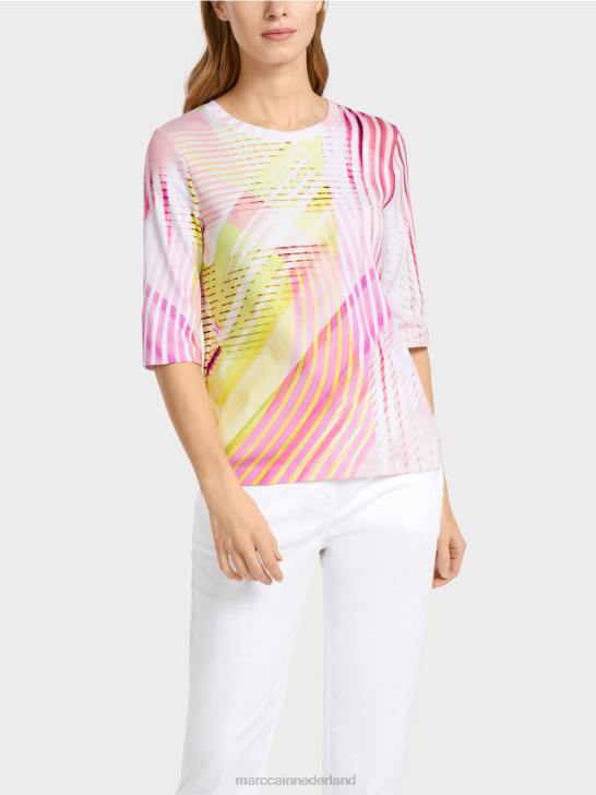 kleding lichte kalk 464J1382 t-shirt met gestreept patroon Marc Cain