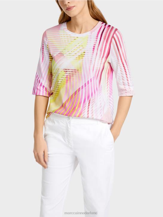 kleding lichte kalk 464J1382 t-shirt met gestreept patroon Marc Cain