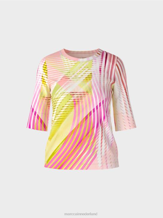 kleding lichte kalk 464J1382 t-shirt met gestreept patroon Marc Cain