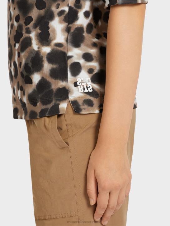 kleding lichte koffie 464J1432 geribbeld t-shirt met luipaarddessin Marc Cain