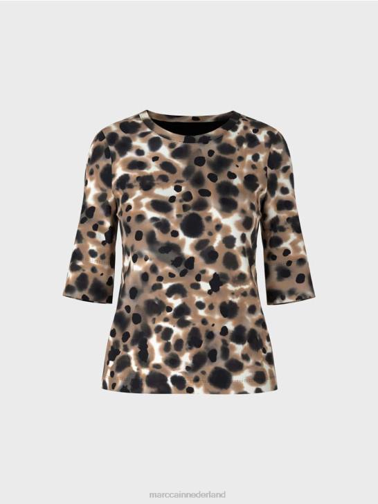 kleding lichte koffie 464J1438 bedrukt overhemd met 3/4 mouwen Marc Cain