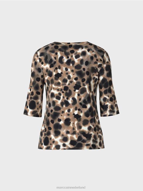 kleding lichte koffie 464J1438 bedrukt overhemd met 3/4 mouwen Marc Cain