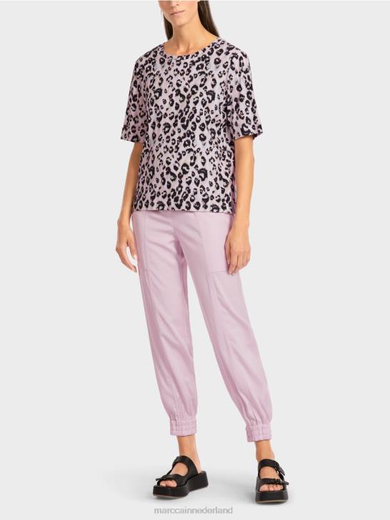 kleding lichte lavendel 464J1410 t-shirt met luipaardprint Marc Cain
