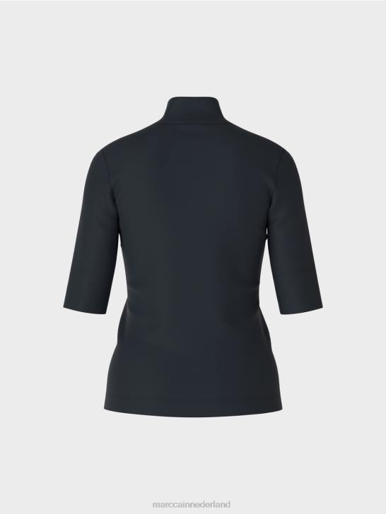 kleding middernacht blauw 464J1230 overhemd met opstaande kraag en -mouwen Marc Cain