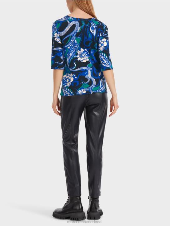 kleding middernacht blauw 464J1236 katoenen ribshirt met tattoo-ontwerp Marc Cain