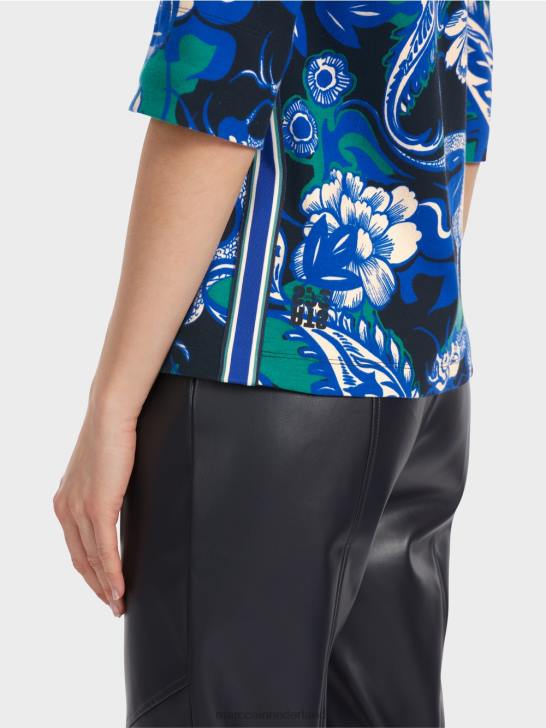 kleding middernacht blauw 464J1236 katoenen ribshirt met tattoo-ontwerp Marc Cain