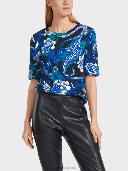 kleding middernacht blauw 464J1236 katoenen ribshirt met tattoo-ontwerp Marc Cain