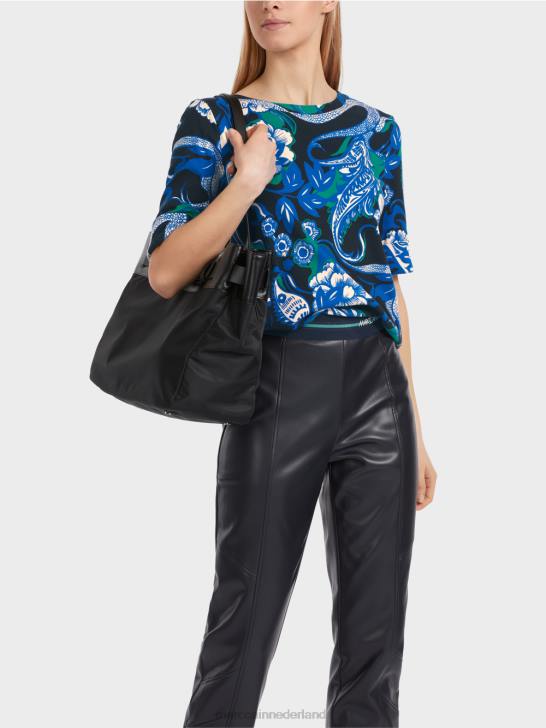 kleding middernacht blauw 464J1236 katoenen ribshirt met tattoo-ontwerp Marc Cain